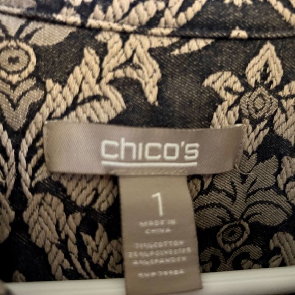 Chicos Blue Tan Cotton Jacket + Pockets Size 1 Medium 8-10 - Picture 4 of 5